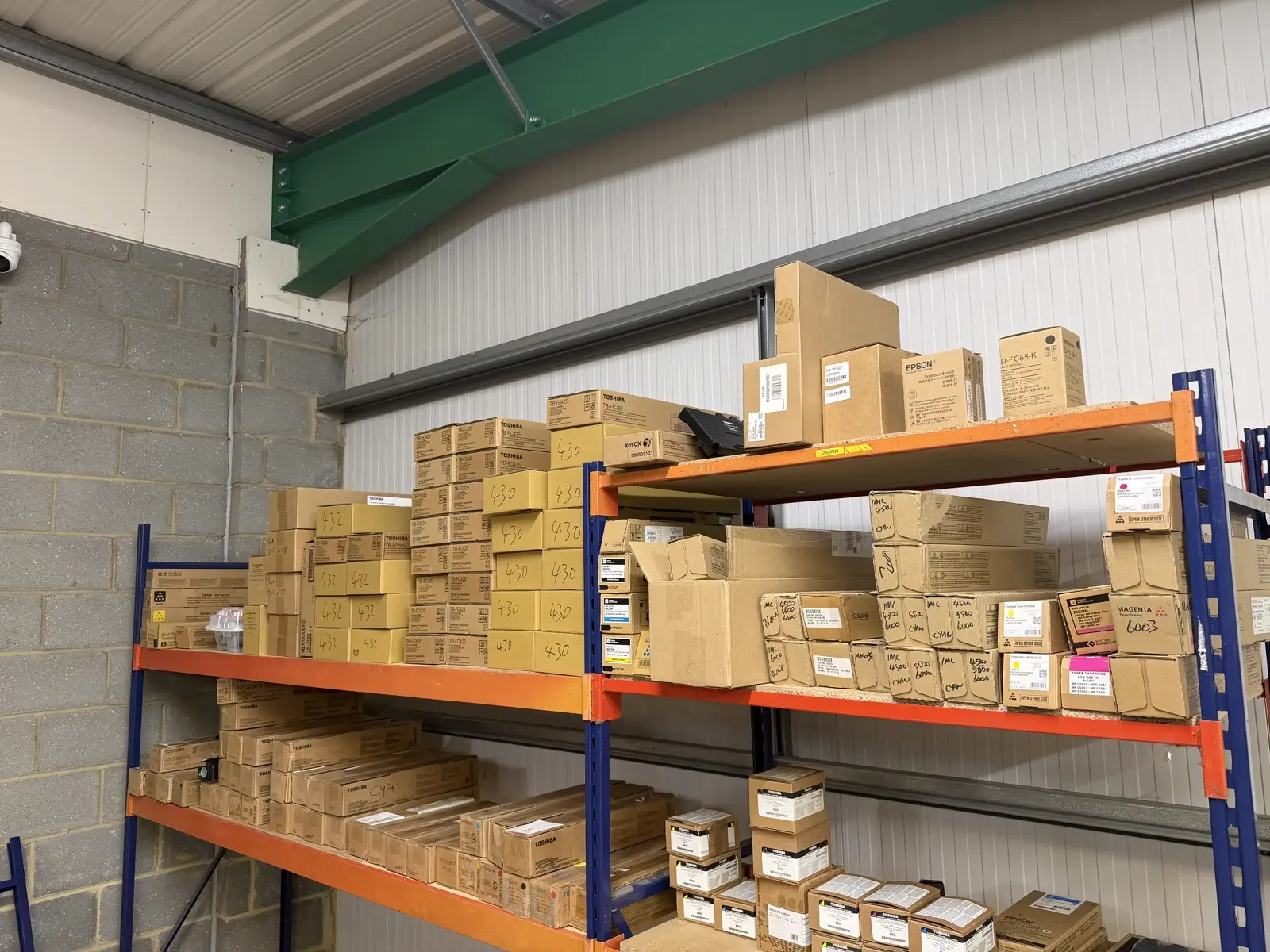 Racking of boxed toner cartridges at Certa MPS